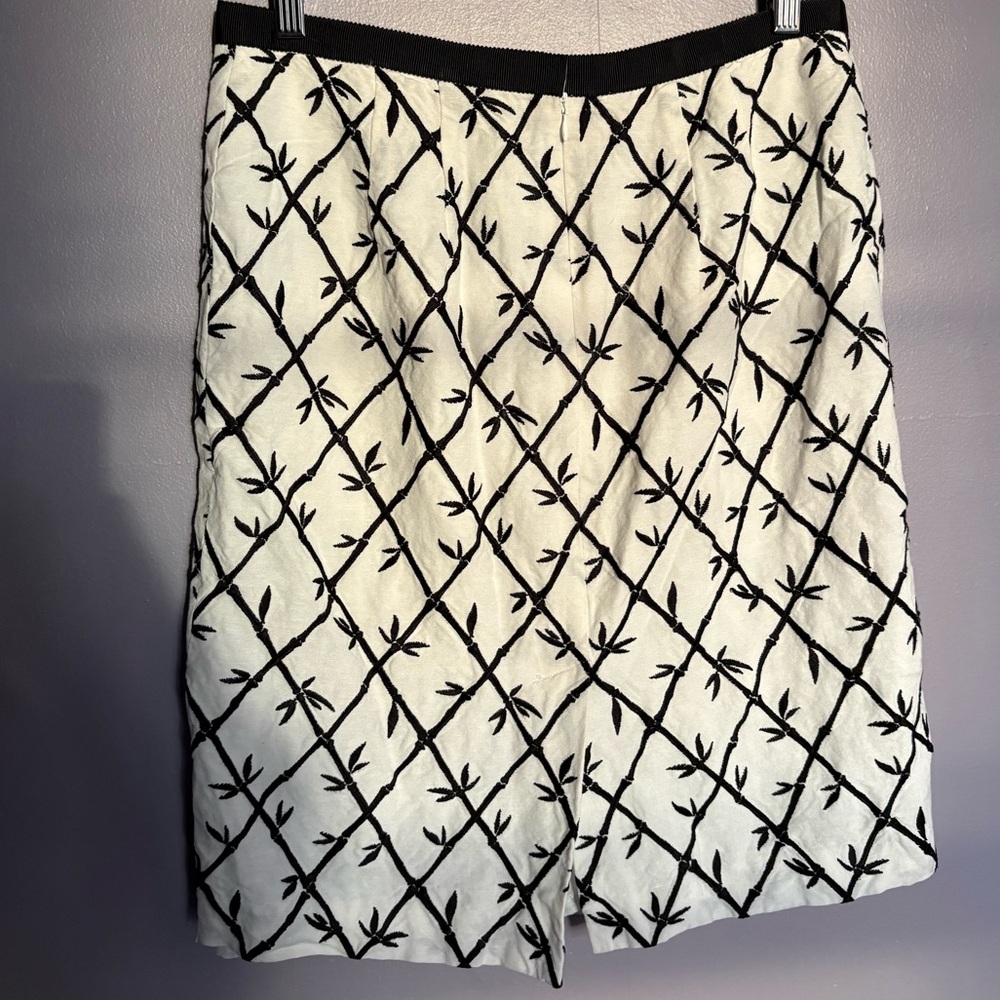 Talbots White Skirt Linen Black Bamboo Embroidered‎ Size 10 Lined